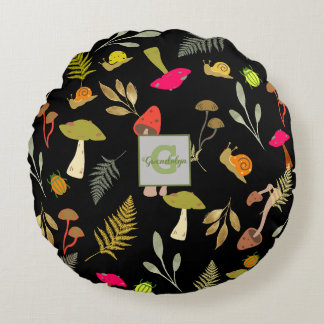 Personlig Black Mushroom Botanical Round Pillow Rund Kudde