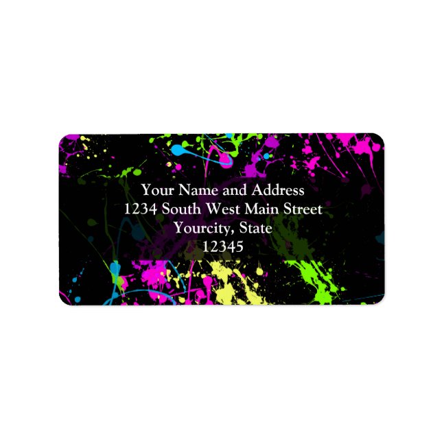 Personlig Black/Neon Splatter Adressetikett (Framsidan)