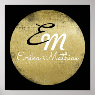 Personlig Black och Guld Monogram Poster