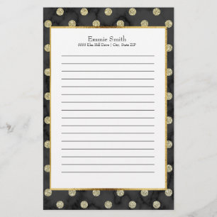 Personlig Black och Guld Polka Dot Brevpapper