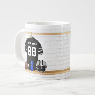 Personlig Black och Silver Grått Football Jersey Jumbo Mugg
