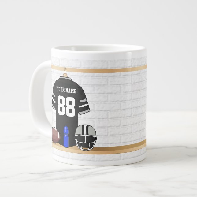 Personlig Black och Silver Grått Football Jersey Jumbo Mugg (Framsida vänster)