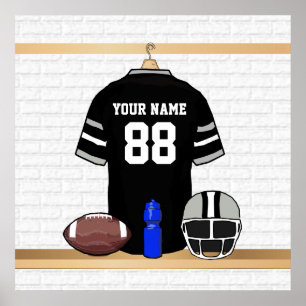 Personlig Black och Silver Grått Football Jersey Poster