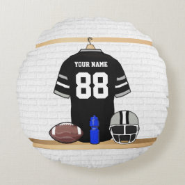 Personlig Black och Silver Grått Football Jersey Rund Kudde