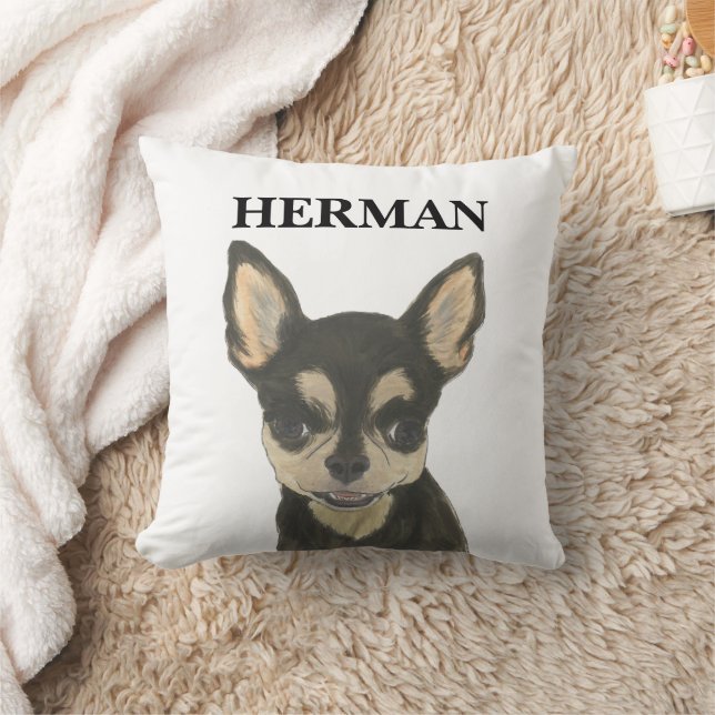 Personlig Black och Tan Chihuahua Reversible Kudde (Filt)