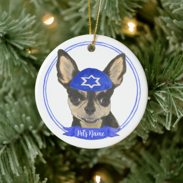 Personlig Black och Tan Chihuahua Yarmulke Julgransprydnad Keramik (Träd)