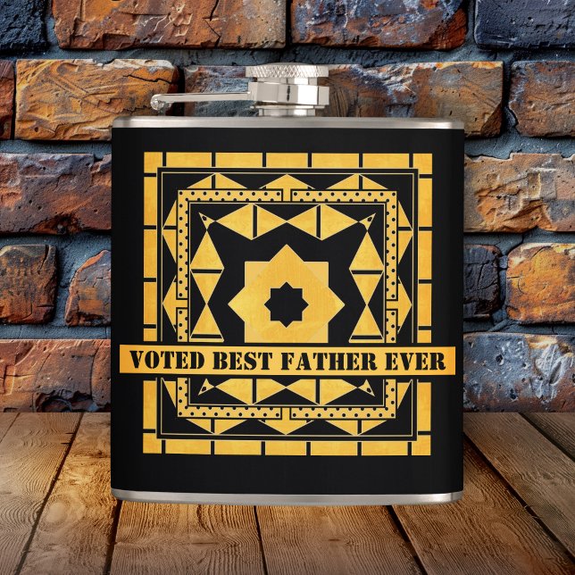 Personlig Black Ocher Fars dag-kolv Fickplunta (Modern design flask with a black and ocher geometric pattern - Father's Day or his birthday)