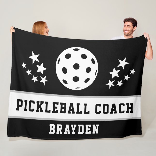Personlig Black Pickleball Coach Namn Fleecefilt (På plats)