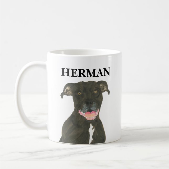 Personlig Black Pitbull Hund Kaffemugg (Vänster)