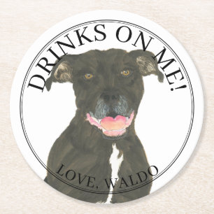 Personlig Black Pitbull-personalen Hund Bröllop Underlägg Papper Rund