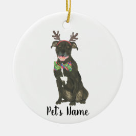 Personlig Black Pitbull Staffy Antlers Bowtie Julgransprydnad Keramik