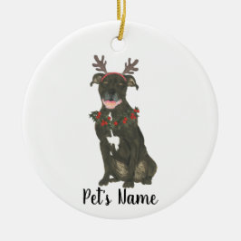 Personlig Black Pitbull Staffy Antlers WAN Julgransprydnad Keramik