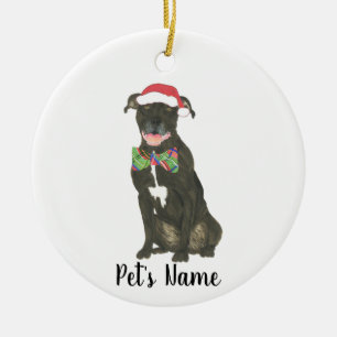 Personlig Black Pitbull Staffy Santa Hat Bowtie Julgransprydnad Keramik
