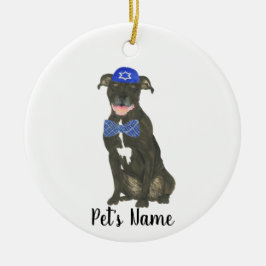 Personlig Black Pitbull Staffy Yarmulke Tie Julgransprydnad Keramik