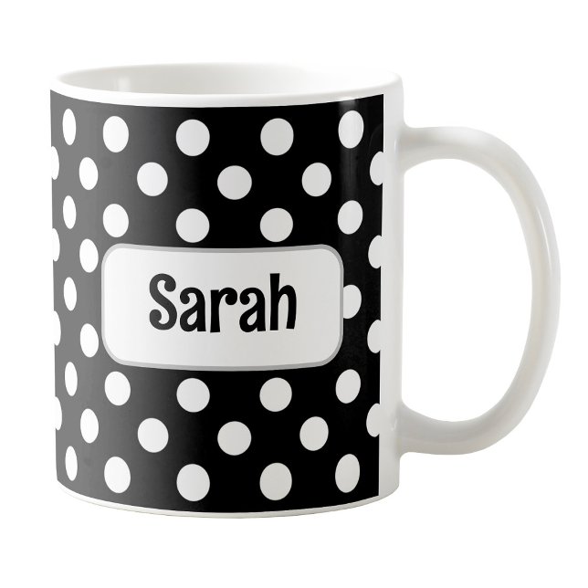 Personlig Black Polka Dot Mugg (Personalized Black Polka Dot Mug at Amy's Coffee Mugs on Zazzle. )