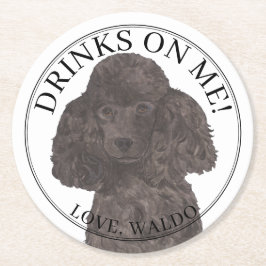 Personlig Black Pudel Hund Bröllop Underlägg Papper Rund