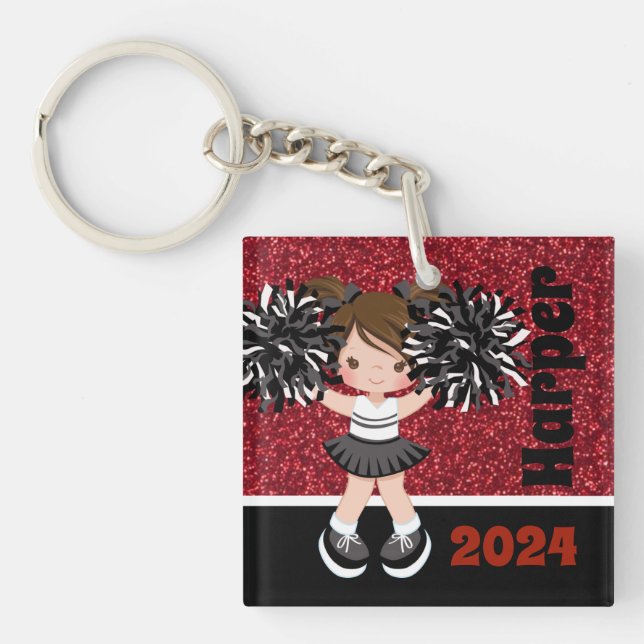 Personlig Black & Red Cheerlead Keychain (Framsidan)