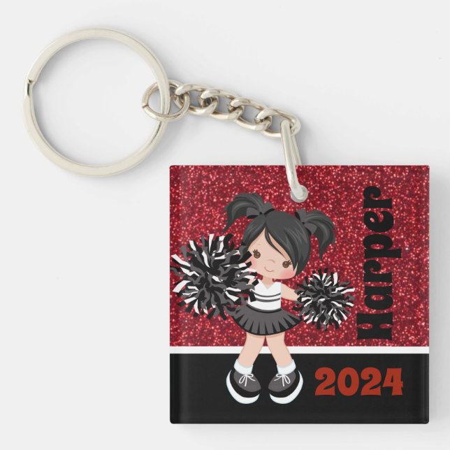Personlig Black & Red Cheerlead Keychain (Framsidan)