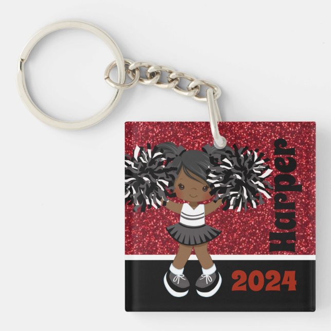 Personlig Black & Red Cheerlead Keychain (Framsidan)