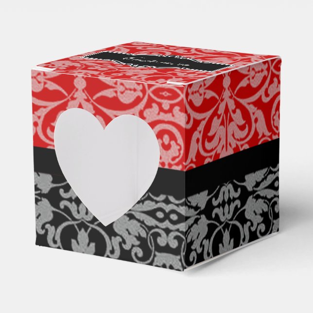 Personlig Black & Red Damask Heart-favoritruta 2 Presentaskar (Framsidan Sidan)