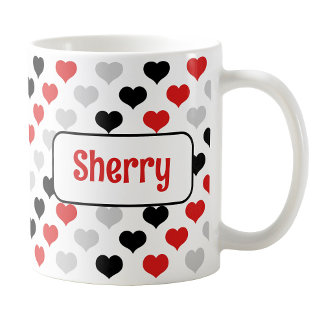 Personlig Black Red Hearts Mugg