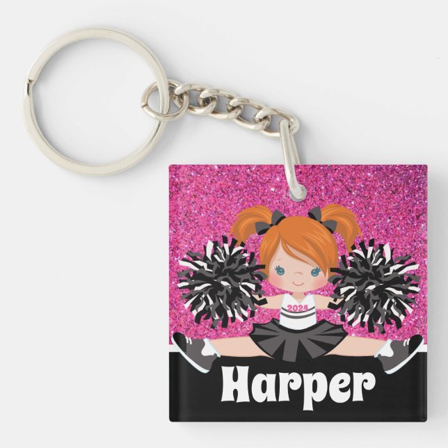 Personlig Black & Rosa Cheerlead Keychain (Framsidan)
