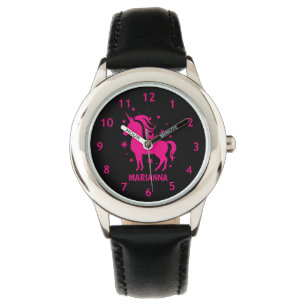Personlig Black & Rosa Girls Unicorn Wrist Armbandsur