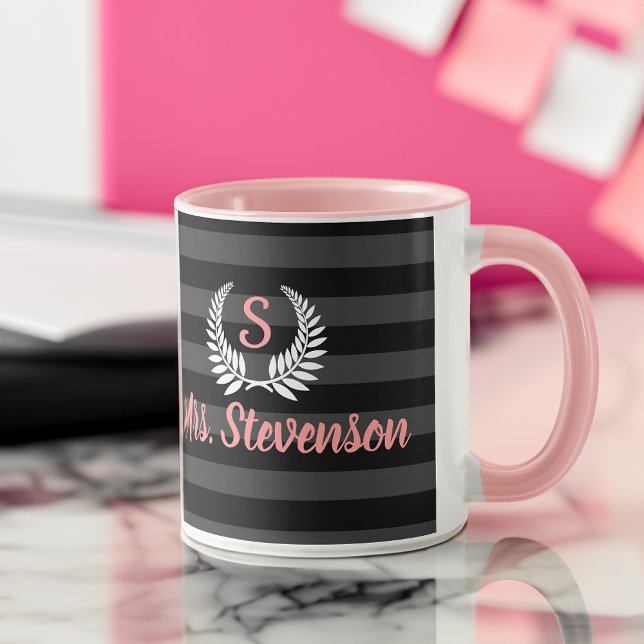 Personlig Black Rosa Laurel Monogram Womens Mugg (custom personalized teacher appreciation mug gift)