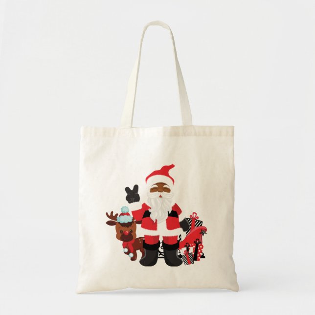 Personlig Black Santa Elf Tote Bag Tygkasse (Framsidan)