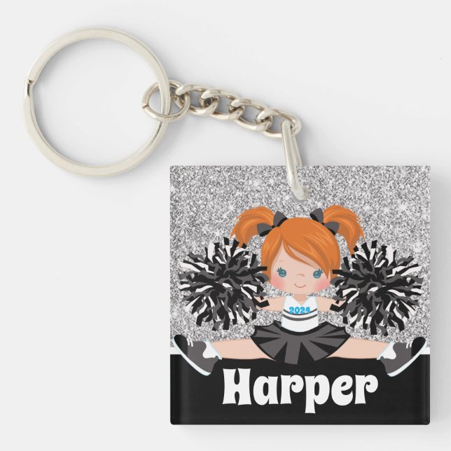 Personlig Black & Silver Cheerlead Keychain (Framsidan)