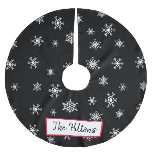 Personlig Black Snowflake-julskirt Julgransmatta Borstad Polyester
