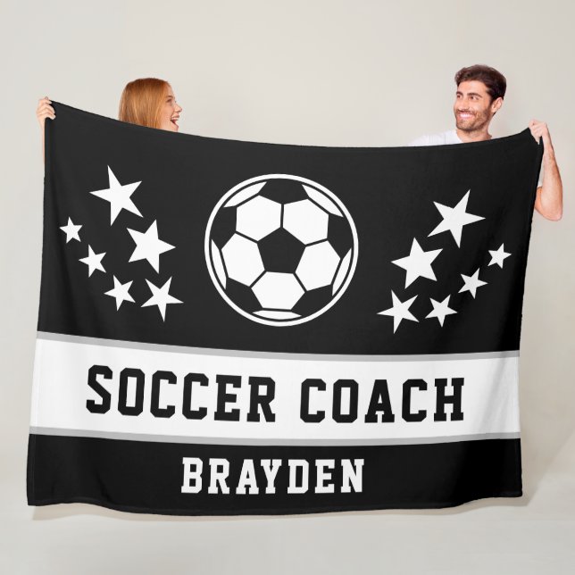 Personlig Black Soccer Coach Namn Ull Blanke Fleecefilt (På plats)