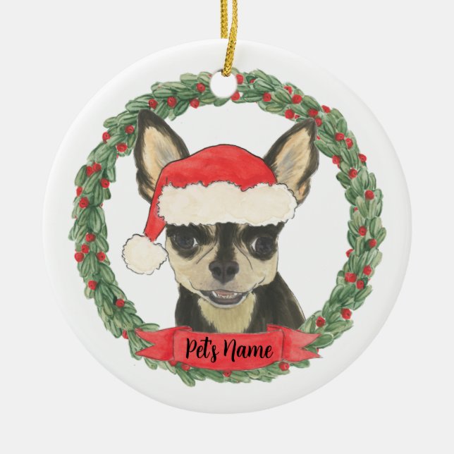 Personlig Black & Tan Chihuahua Julgransprydnad Keramik (Framsidan)