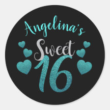 Personlig Black & Teal Glitter Sweet 16