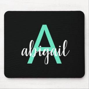 Personlig Black Teal Modern Monogram Namn Musmatta