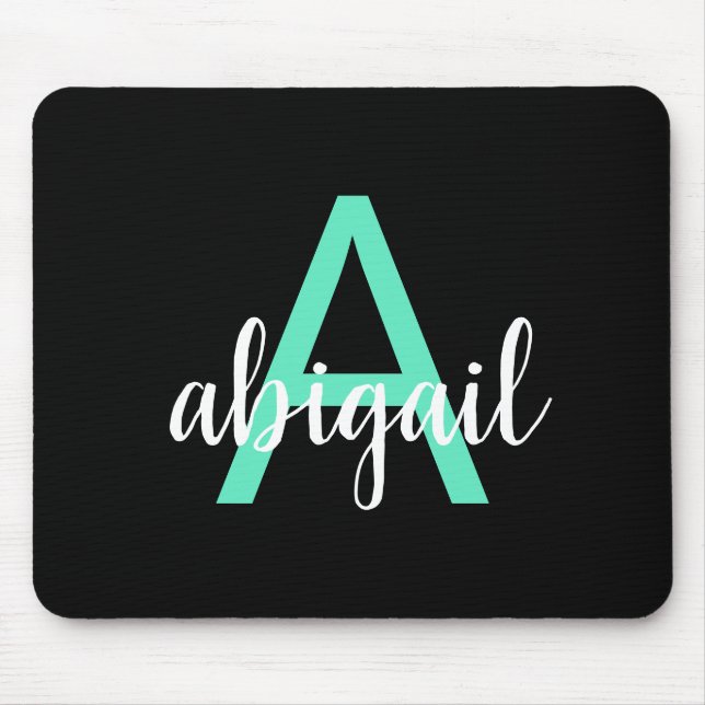 Personlig Black Teal Modern Monogram Namn Musmatta (Framsidan)