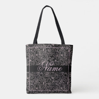 Personlig Black Tote Bag - blandning av Rosa Blomm Tygkasse