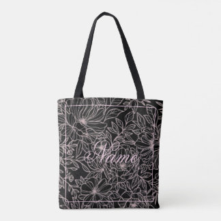 Personlig Black Tote Bag - blandning av Rosa Blomm Tygkasse