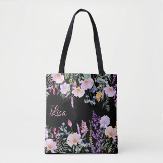 Personlig Black Tote Bag - Blommigt Mix Tygkasse