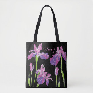 Personlig Black Tote Bag - Lila Rosa Iris Tygkasse
