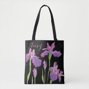 Personlig Black Tote Bag - Lila Rosa Iris Tygkasse