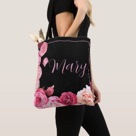 Personlig Black Tote Bag - Rosa Peony Tygkasse