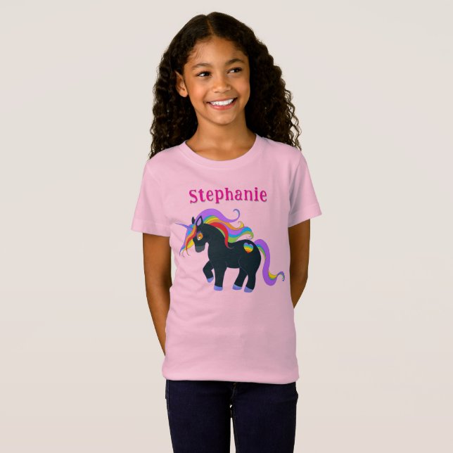 Personlig Black Unicorn T Shirt (Hel framsida)