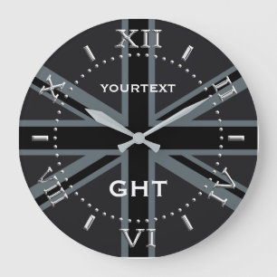 Personlig Black Union Jack British Flagga Dial Stor Klocka