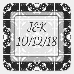 Personlig Black & White Blommigt Mandala Sticker Fyrkantigt Klistermärke