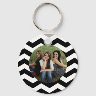 Personlig Black & White Chevron Photo Keychain Nyckelring