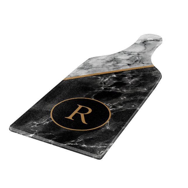 Personlig Black White Faux Marble Cutter Board (Hörn)