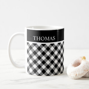 Personlig Black White Gingham Anpassat namn Kaffemugg