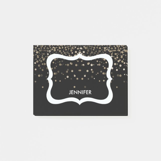 Personlig Black & White Gräns med Glitter Post-it Block (Framsida)