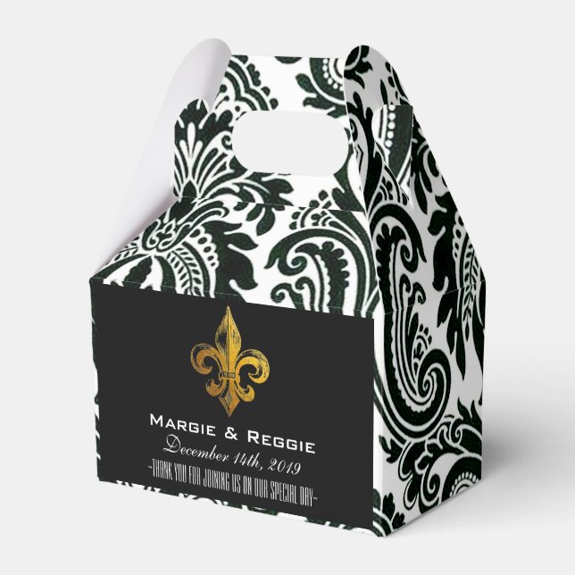 PERSONLIG BLACK WHITE & GULD FLEUR DE LIS PRESENTASKAR (Framsidan Sidan)